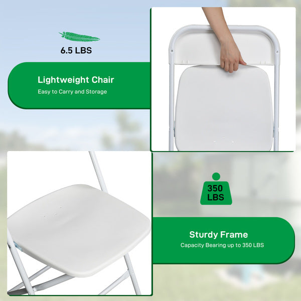 AEELLEEA 10 Pack White Folding Chairs, 17.5"x 17.3" x 31.5" Stackable Plastic Seat Steel Frame Chair, 350 lb Capacity for Events
