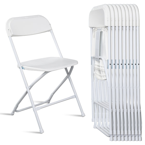 AEELLEEA 10 Pack White Folding Chairs, 17.5"x 17.3" x 31.5" Stackable Plastic Seat Steel Frame Chair, 350 lb Capacity for Events