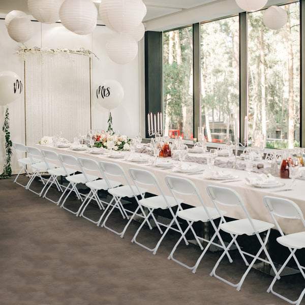AEELLEEA 10 Pack White Folding Chairs, 17.5"x 17.3" x 31.5" Stackable Plastic Seat Steel Frame Chair, 350 lb Capacity for Events