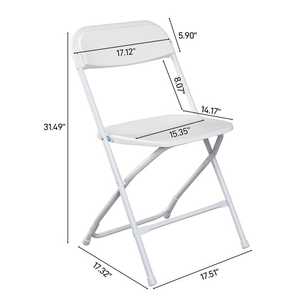 AEELLEEA 10 Pack White Folding Chairs, 17.5"x 17.3" x 31.5" Stackable Plastic Seat Steel Frame Chair, 350 lb Capacity for Events
