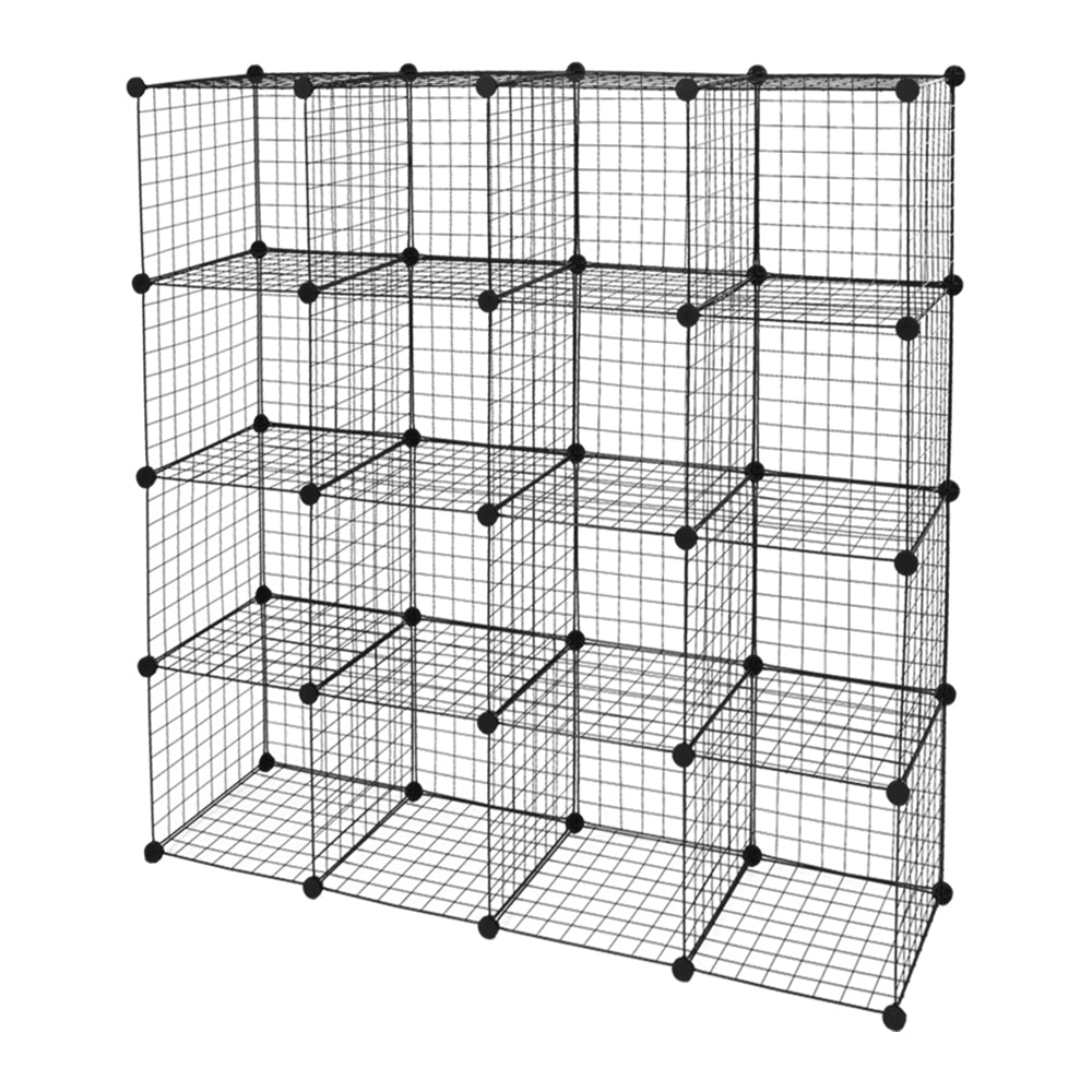 AEELLEEA 47"x 14" x 57" Black 16 Cube Wire Grid Storage Organizer, Modular Metal Cube Shelf Bookcase for Closet Bedroom Playroom