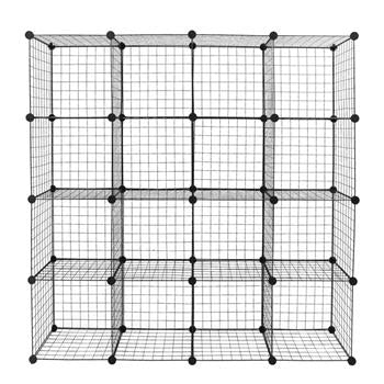 AEELLEEA 47"x 14" x 57" Black 16 Cube Wire Grid Storage Organizer, Modular Metal Cube Shelf Bookcase for Closet Bedroom Playroom