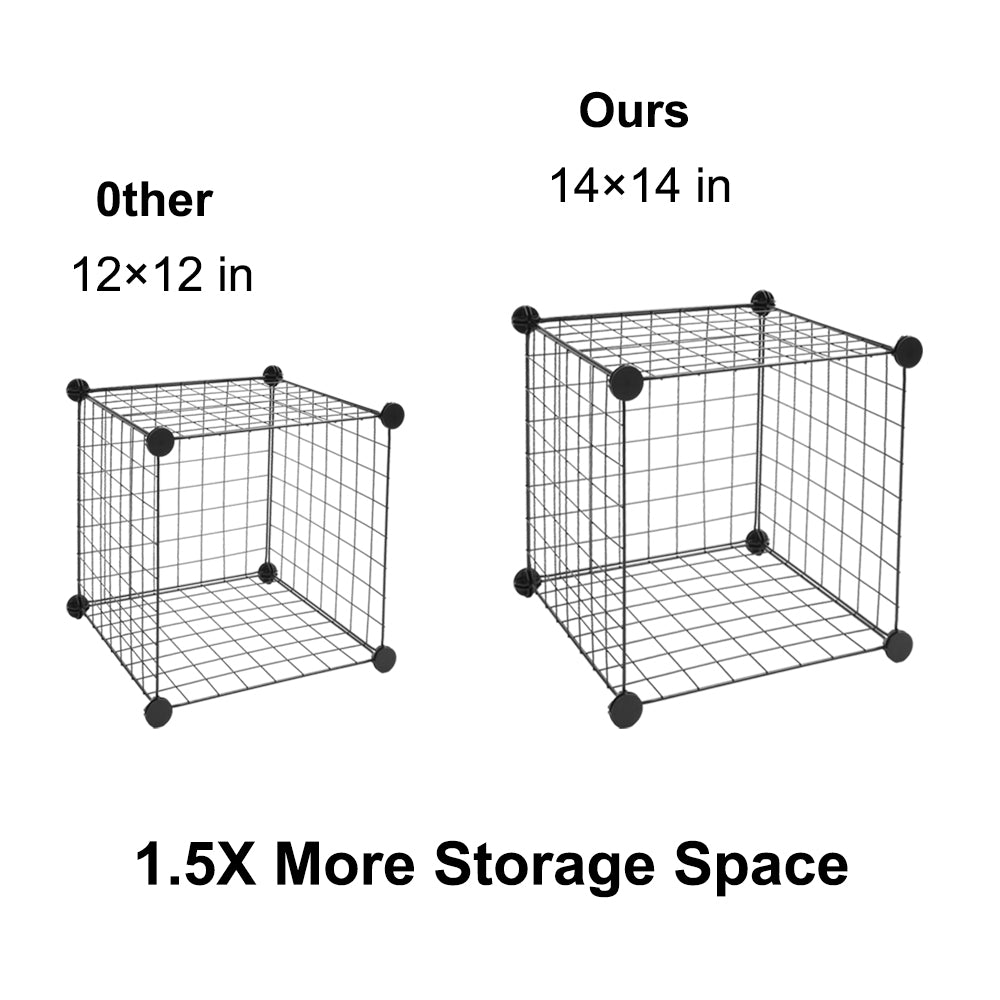 AEELLEEA 47"x 14" x 57" Black 16 Cube Wire Grid Storage Organizer, Modular Metal Cube Shelf Bookcase for Closet Bedroom Playroom