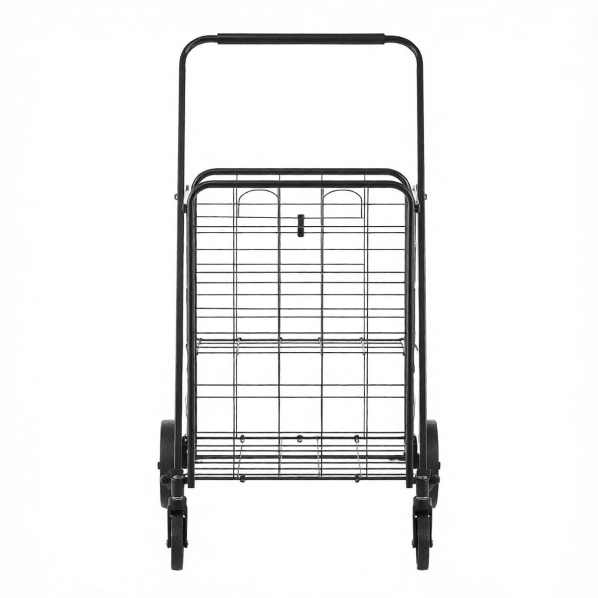 AEELLEEA 22.8"x 21.1" x 40.9" Folding Rolling Shopping Cart, Black Wire Grocery Trolley with Wheels Foldable Basket for Laundry