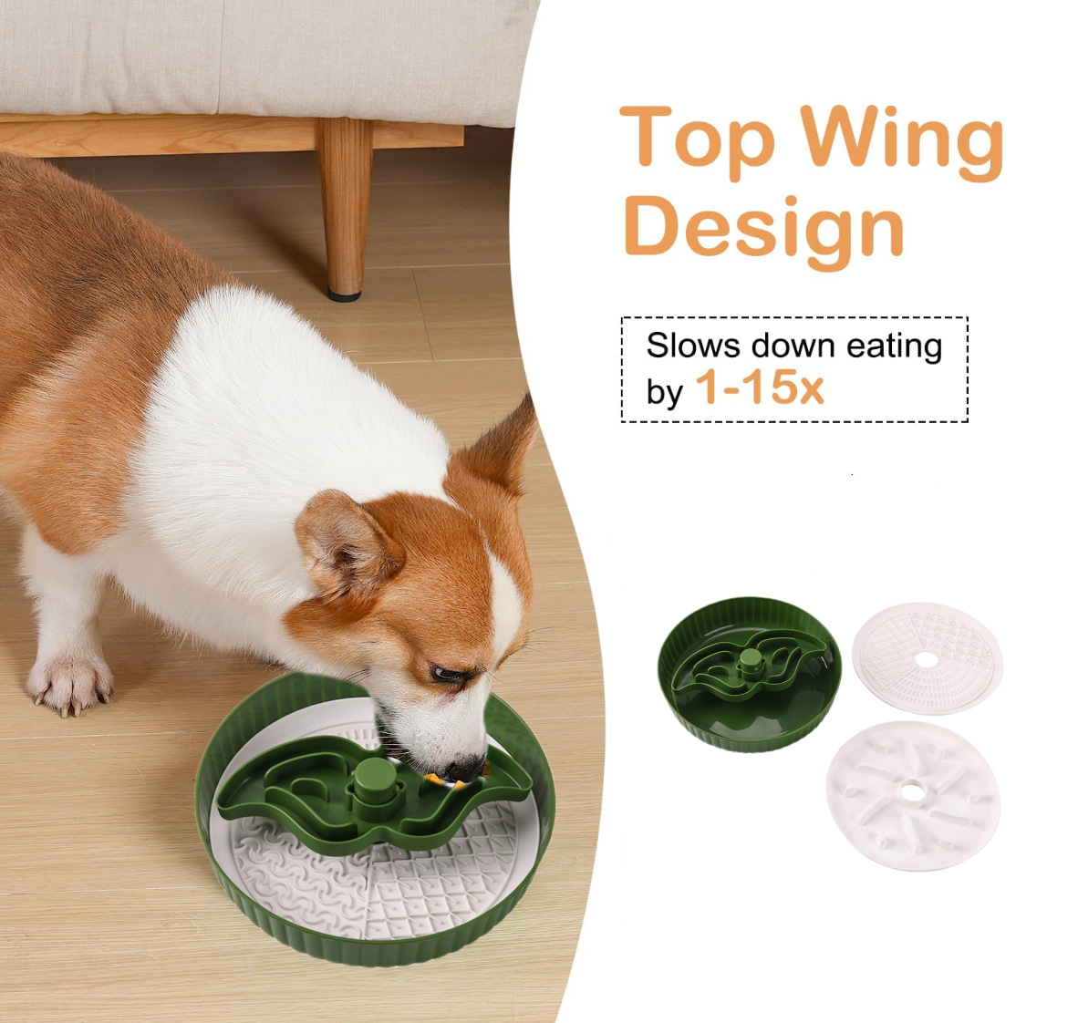 Spinning Mustache Puzzle Slow Feeder Dog Bowl, 3-Part Design Slows Eating 15X, Dishwasher Safe Multi-Color Pet Feeding Bowl