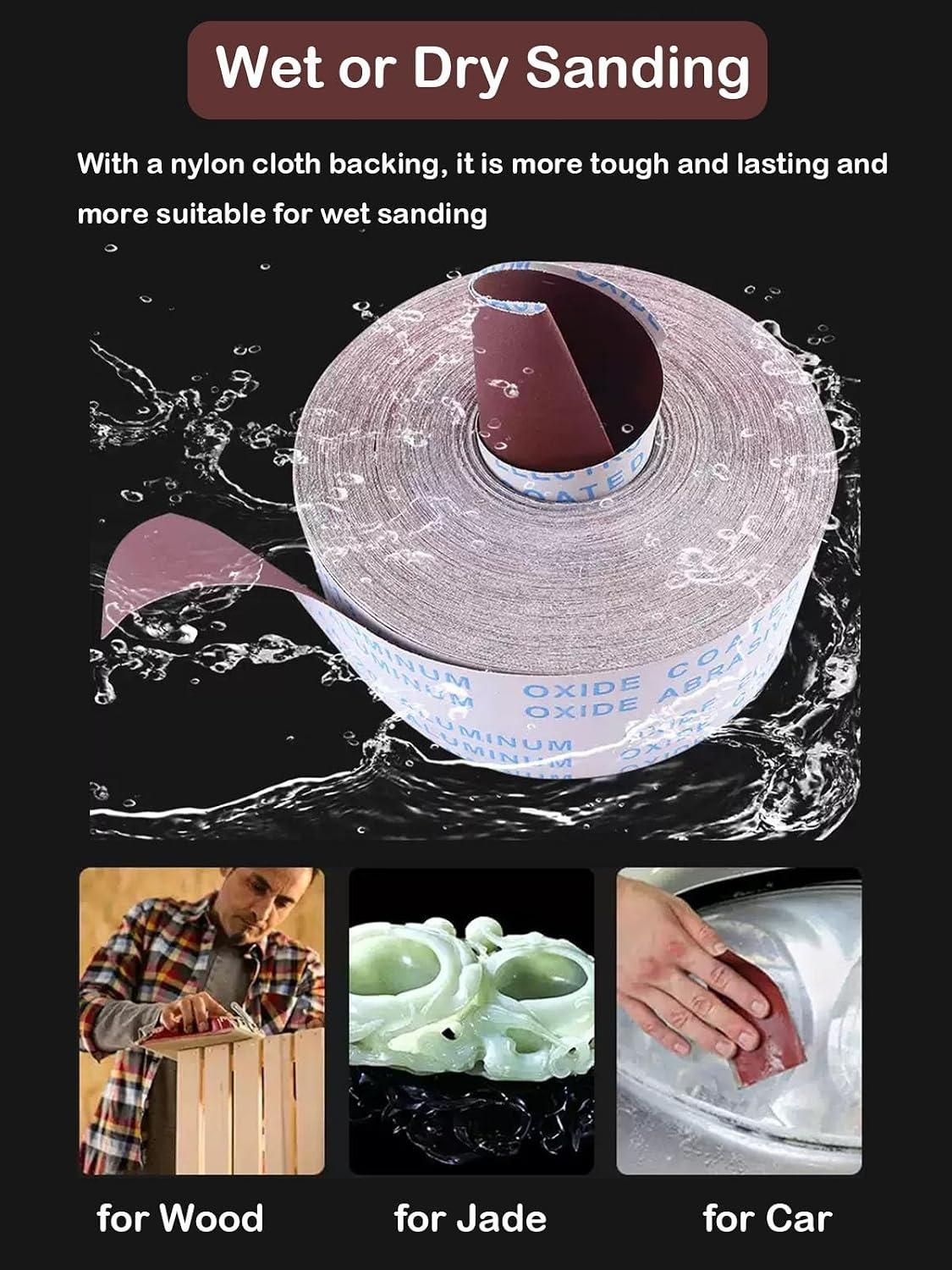 Emery Cloth Sandpaper Roll with Dispenser, 1" x 20' Rolls 5 Assorted Grit Wet Dry Sand Sheets for Metal Automotive Furniture Wood Polishing