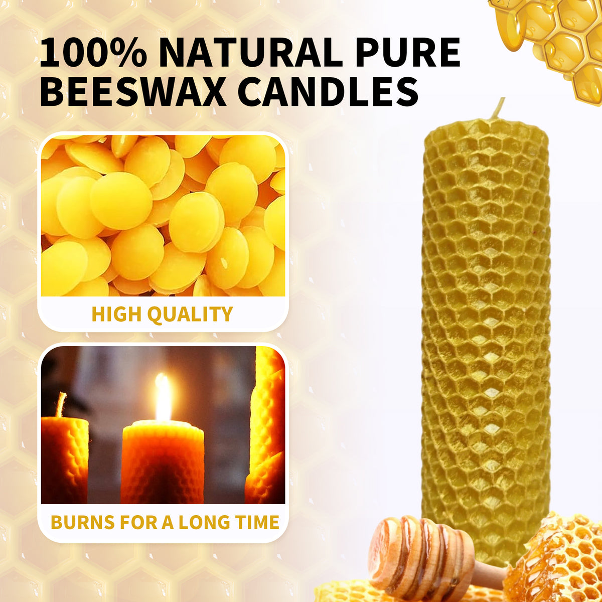 Beeswax Candle Making Kit, 10 Sheets Natural Pure Beeswax Honeycomb Sheets for DIY Rolled Candles, Craft Gift for Adults Kids