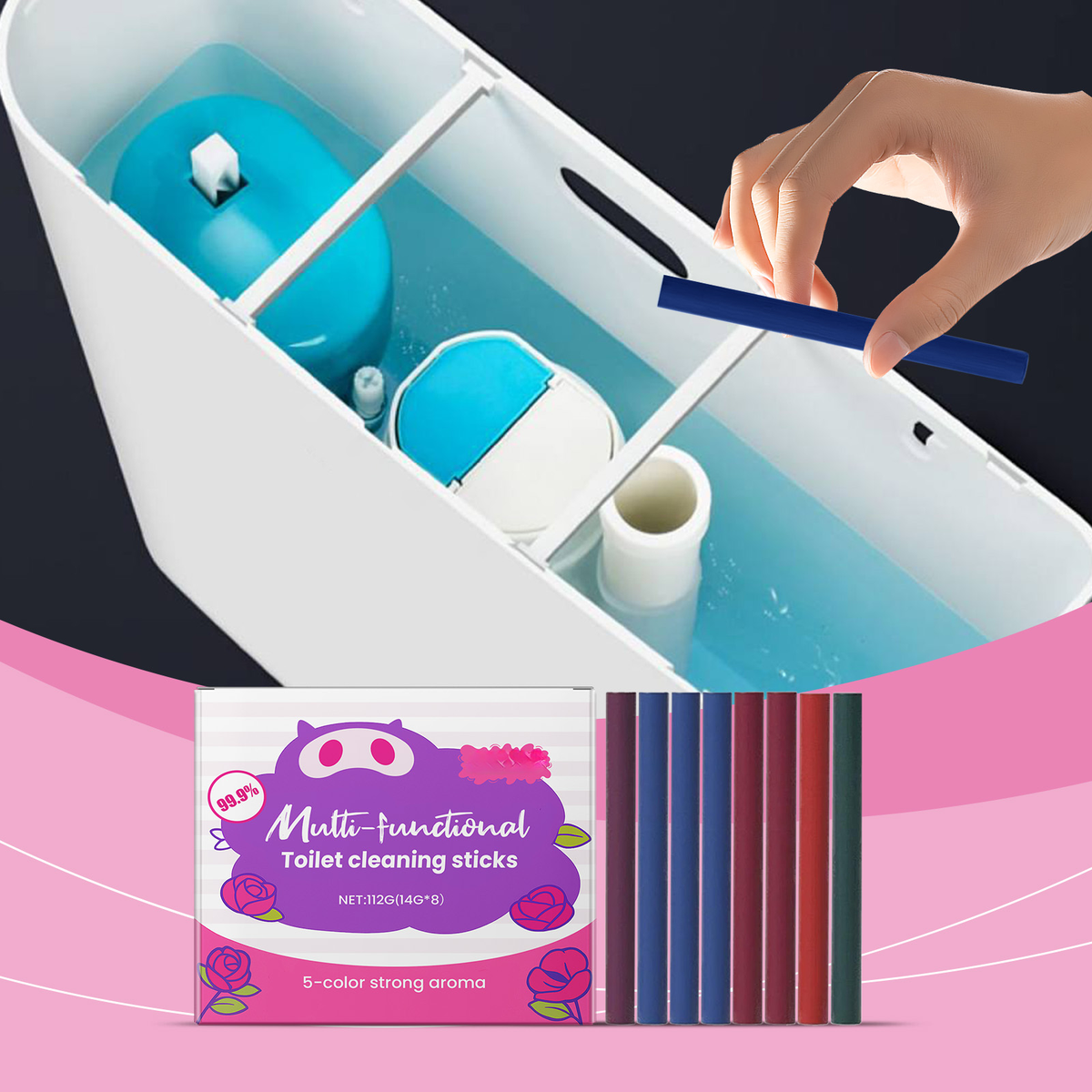 Multi-Functional Toilet Cleaning Sticks, Long Lasting Scent Toilet Tank Cleaner Sticks, Limescale & Stain Remover for Bathroom Toilet Bowl