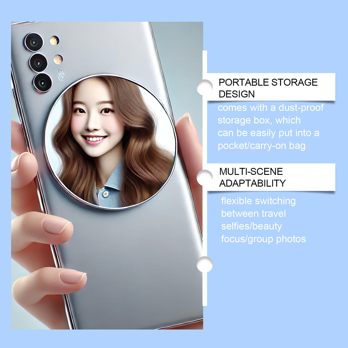 Magnetic Selfie Mirror for MagSafe Phone, Portable Rear Camera Selfie Accessory for Travel Group Photos