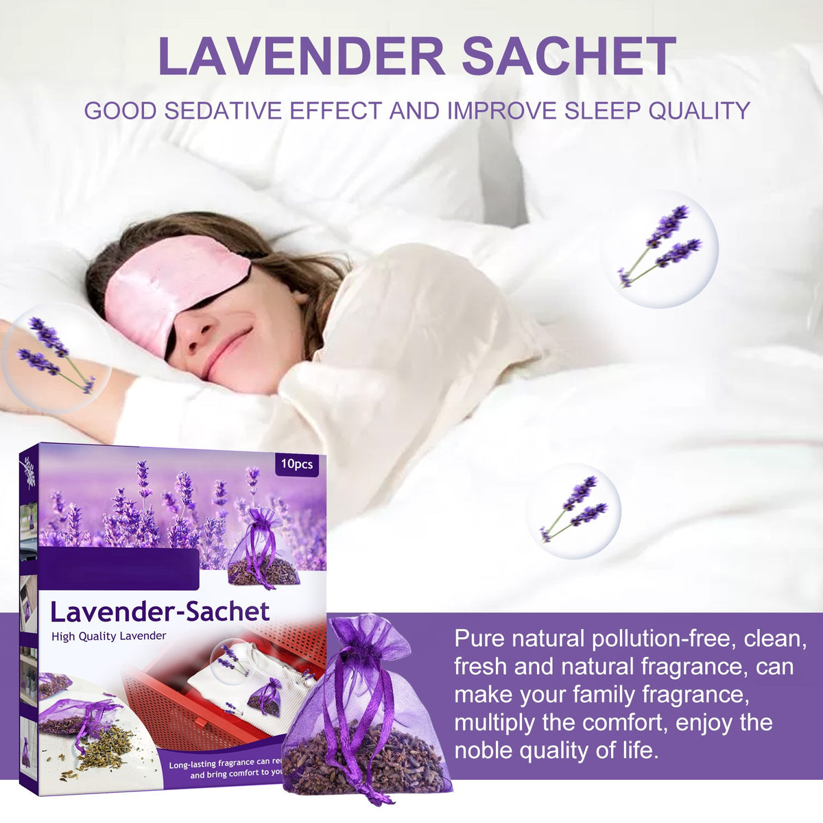 Lavender Sachets, 10 Pack Dried Lavender Bags for Closet Drawer Car, Natural Lavender Scent Sachets Drawer Fresheners