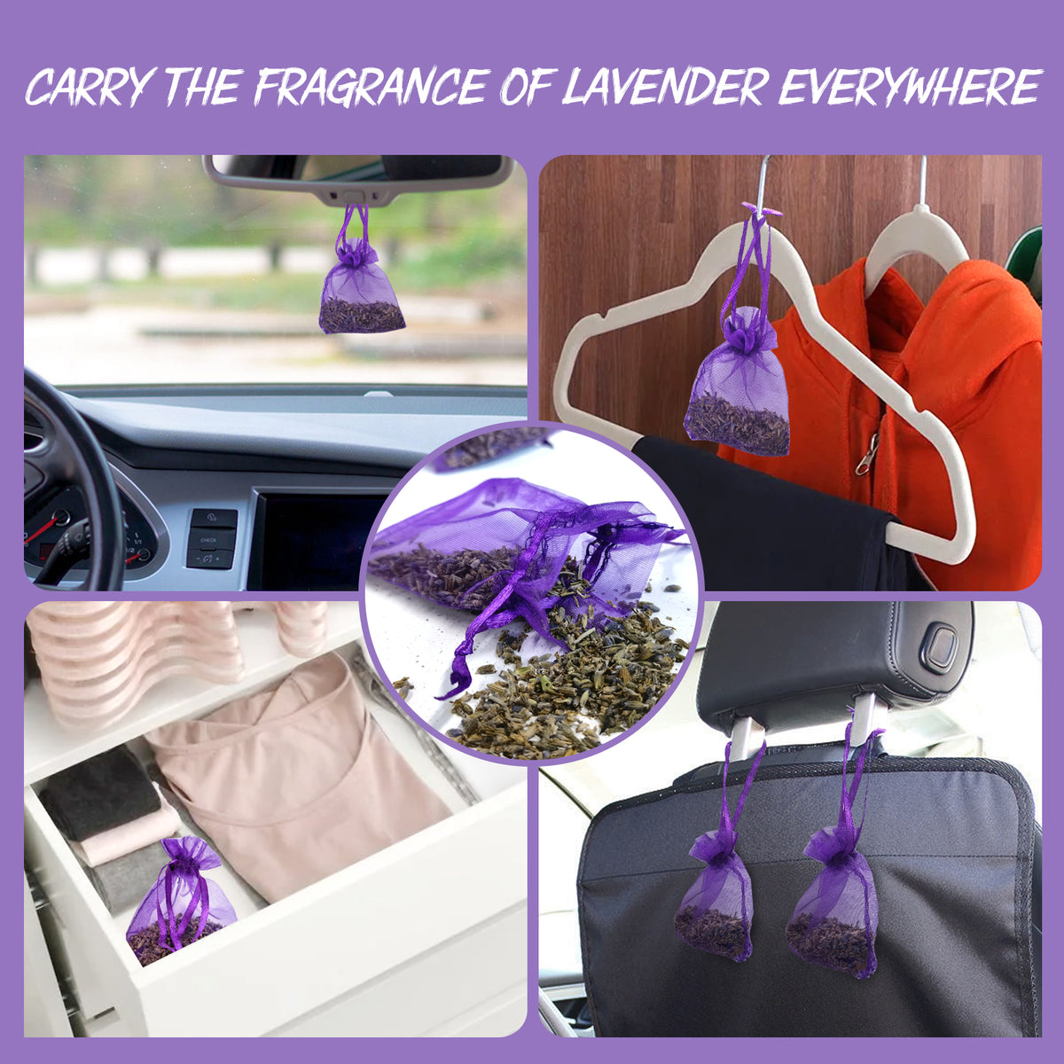 Lavender Sachets, 10 Pack Dried Lavender Bags for Closet Drawer Car, Natural Lavender Scent Sachets Drawer Fresheners