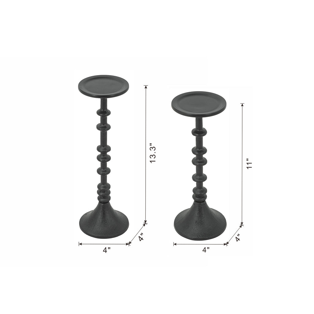 D4x13.5" Decorative Black Iron Candle Holder with Spindle Design