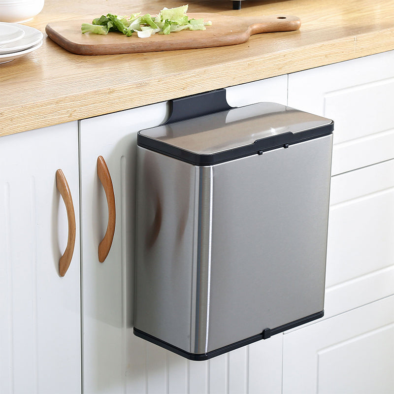 Wall Mounted Sliding Lid Trash Can, Compact Space-Saving Garbage Bin, Hanging Waste Basket for Kitchen & Bathroom
