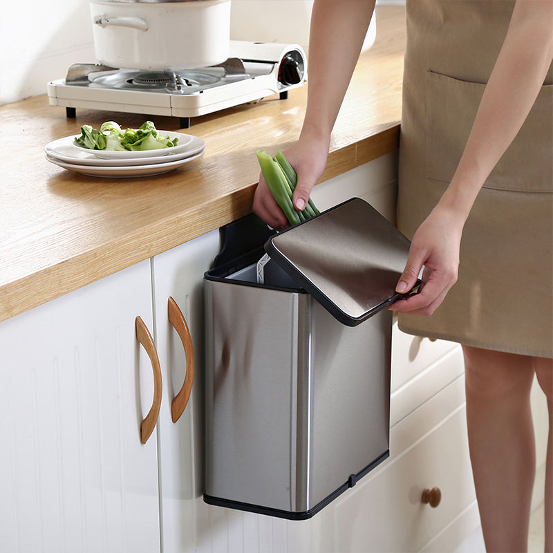 Wall Mounted Sliding Lid Trash Can, Compact Space-Saving Garbage Bin, Hanging Waste Basket for Kitchen & Bathroom