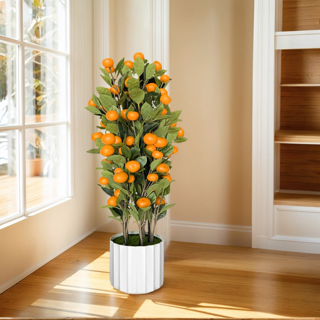 36 Inch Artificial Orange Tree with White Plastic Planter