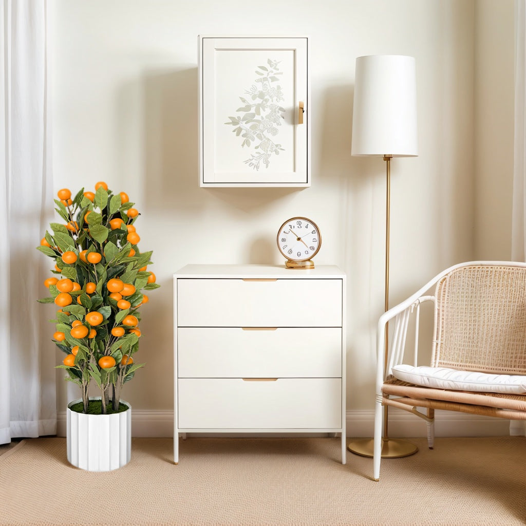 36 Inch Artificial Orange Tree with White Plastic Planter
