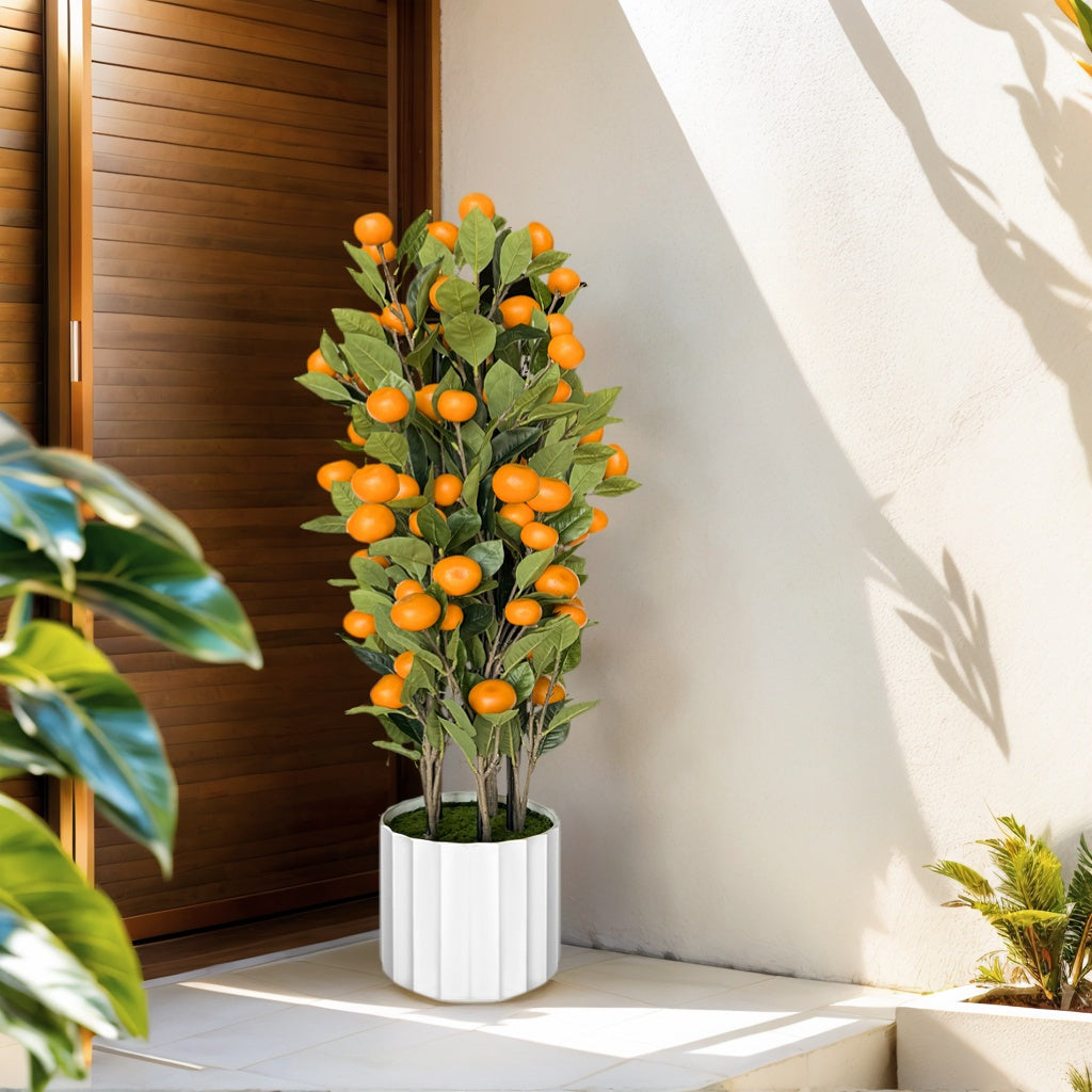36 Inch Artificial Orange Tree with White Plastic Planter
