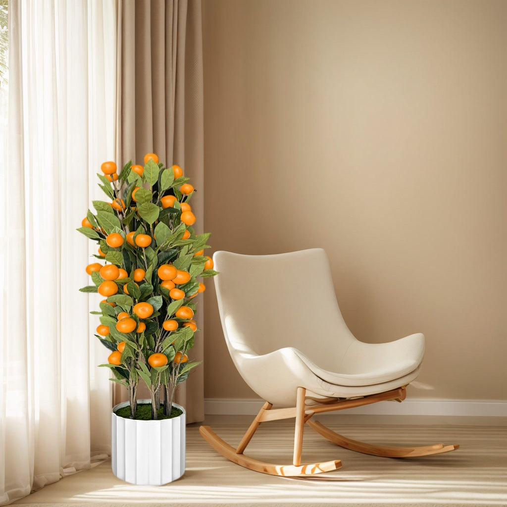 36 Inch Artificial Orange Tree with White Plastic Planter