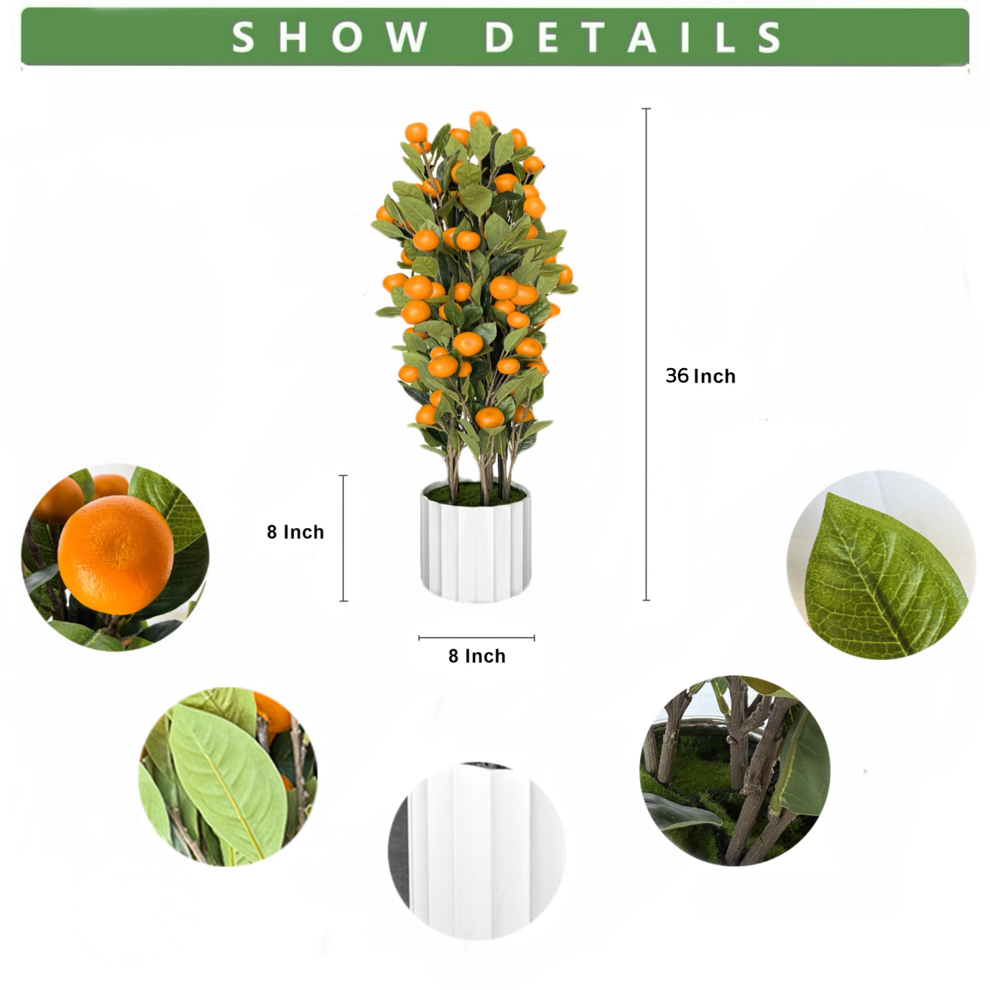 36 Inch Artificial Orange Tree with White Plastic Planter