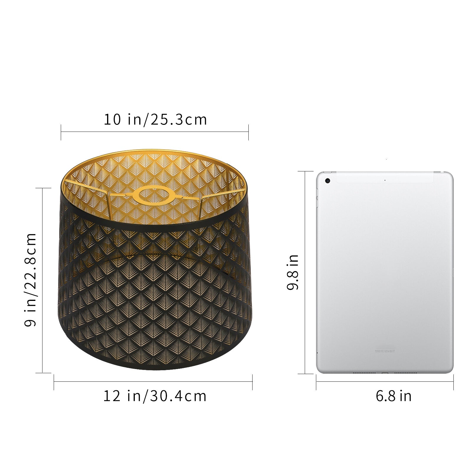 Black Gold Arrow Etched Metal Lampshade, 10×12×9", 1-Pack for Table Floor Pendant Light