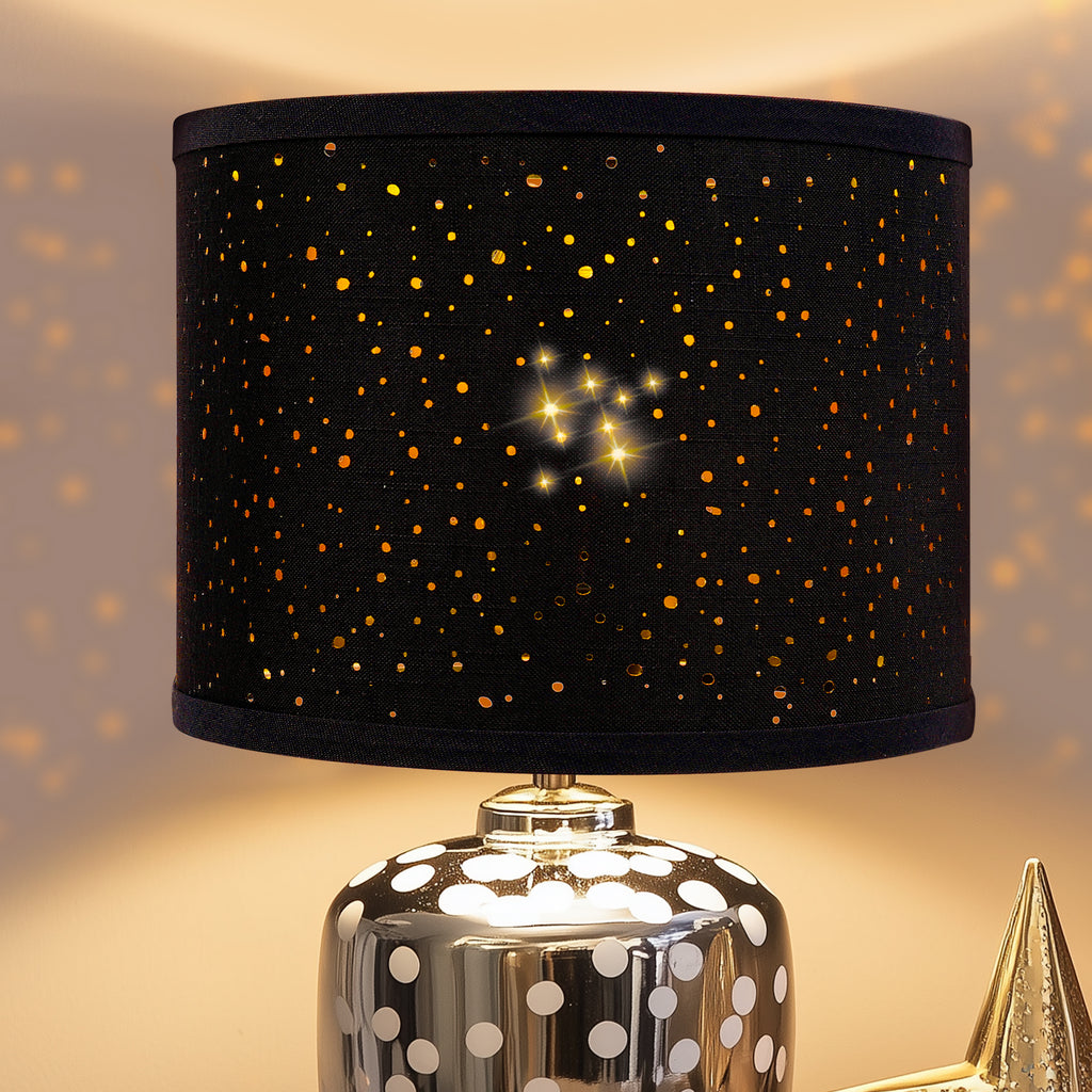 Set of 2 Starry Sky Drum Lamp Shades, Black Linen with Gold Interior, 13" x 13" x 10", Spider Fitter with 8" Harps for Table & Floor Lamps