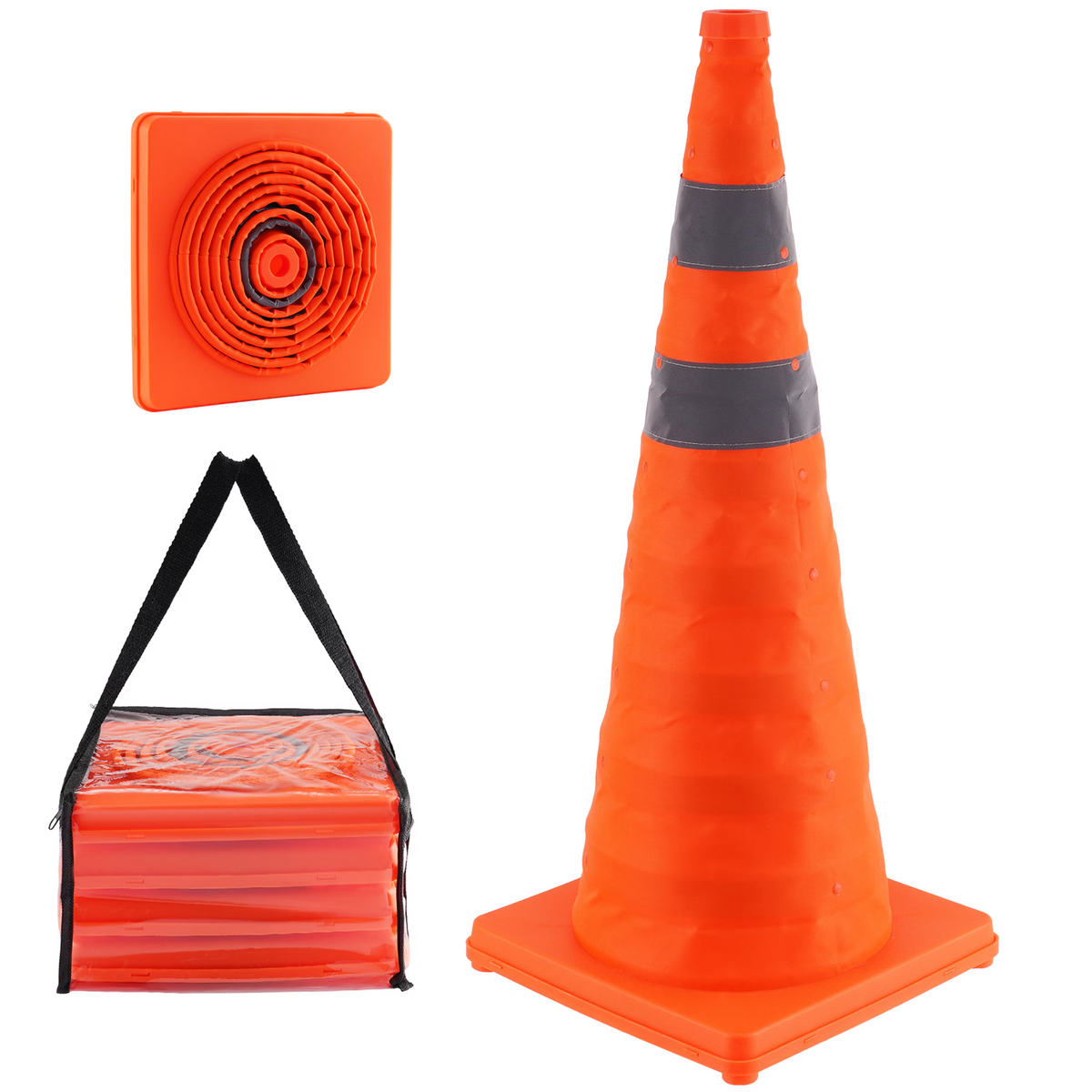 Collapsible Traffic Cones 28 Inch, 4 Pack Safety Cones with Reflective Collars & Storage Bag