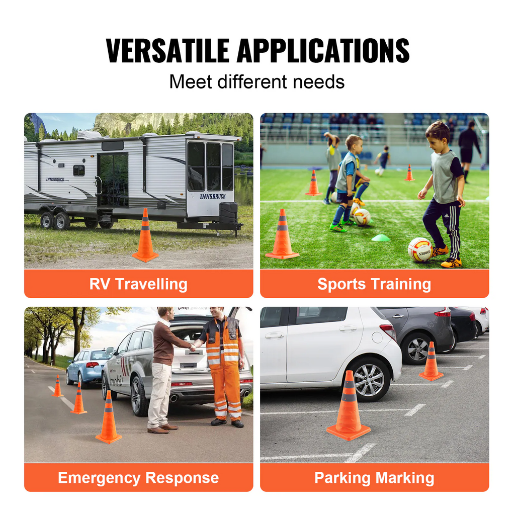 Collapsible Traffic Cones 28 Inch, 4 Pack Safety Cones with Reflective Collars & Storage Bag