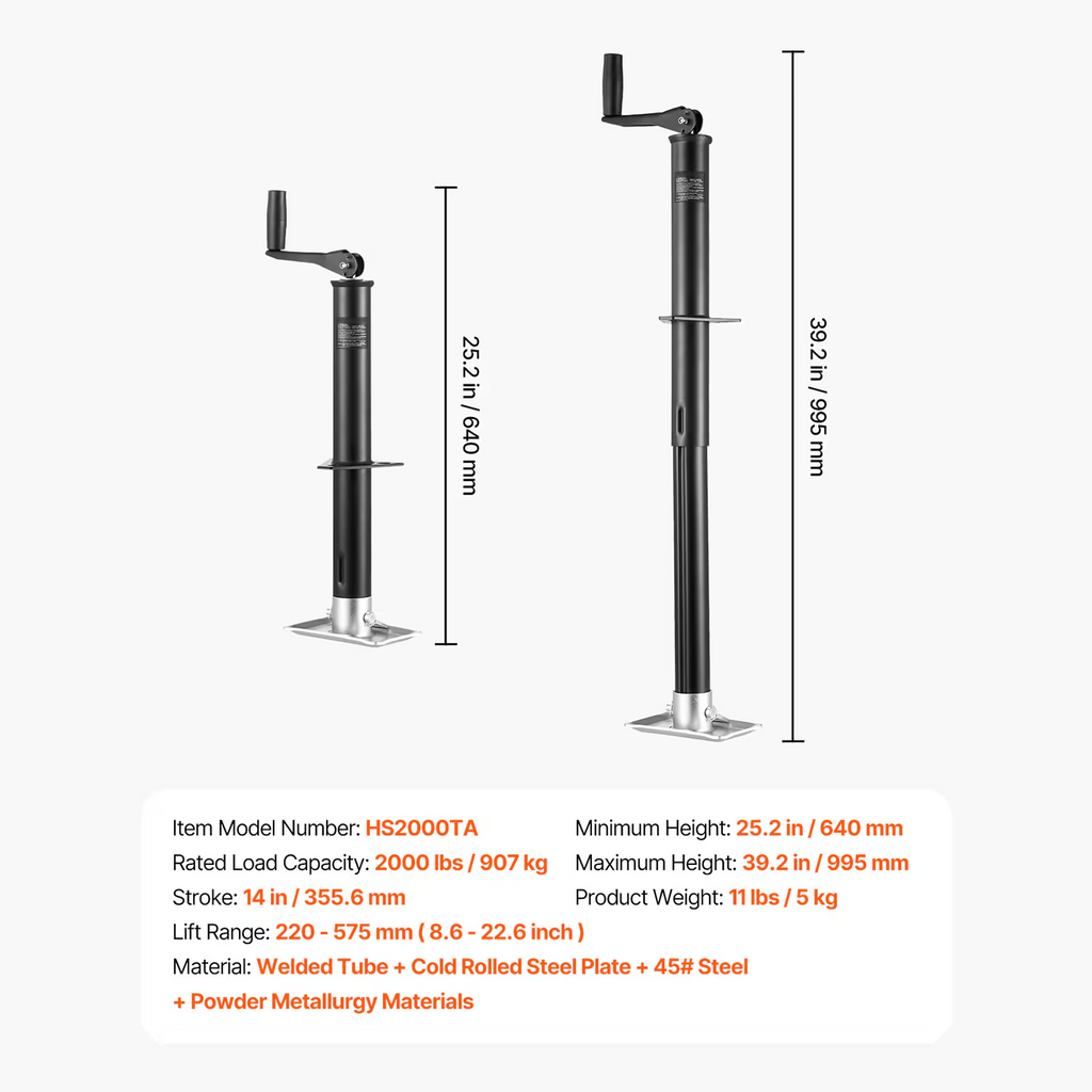 AEELLEEA- A Frame Trailer Jack, Bolt On Tongue Jack, 2000 lbs Capacity, 15‑inch Travel for Boat, Camper and Utility Trailers
