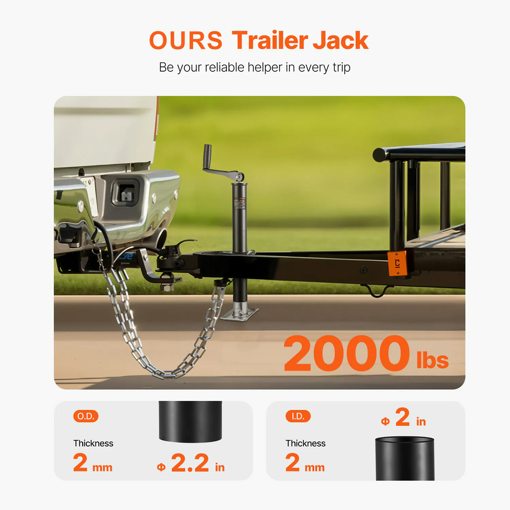 AEELLEEA- A Frame Trailer Jack, Bolt On Tongue Jack, 2000 lbs Capacity, 15‑inch Travel for Boat, Camper and Utility Trailers