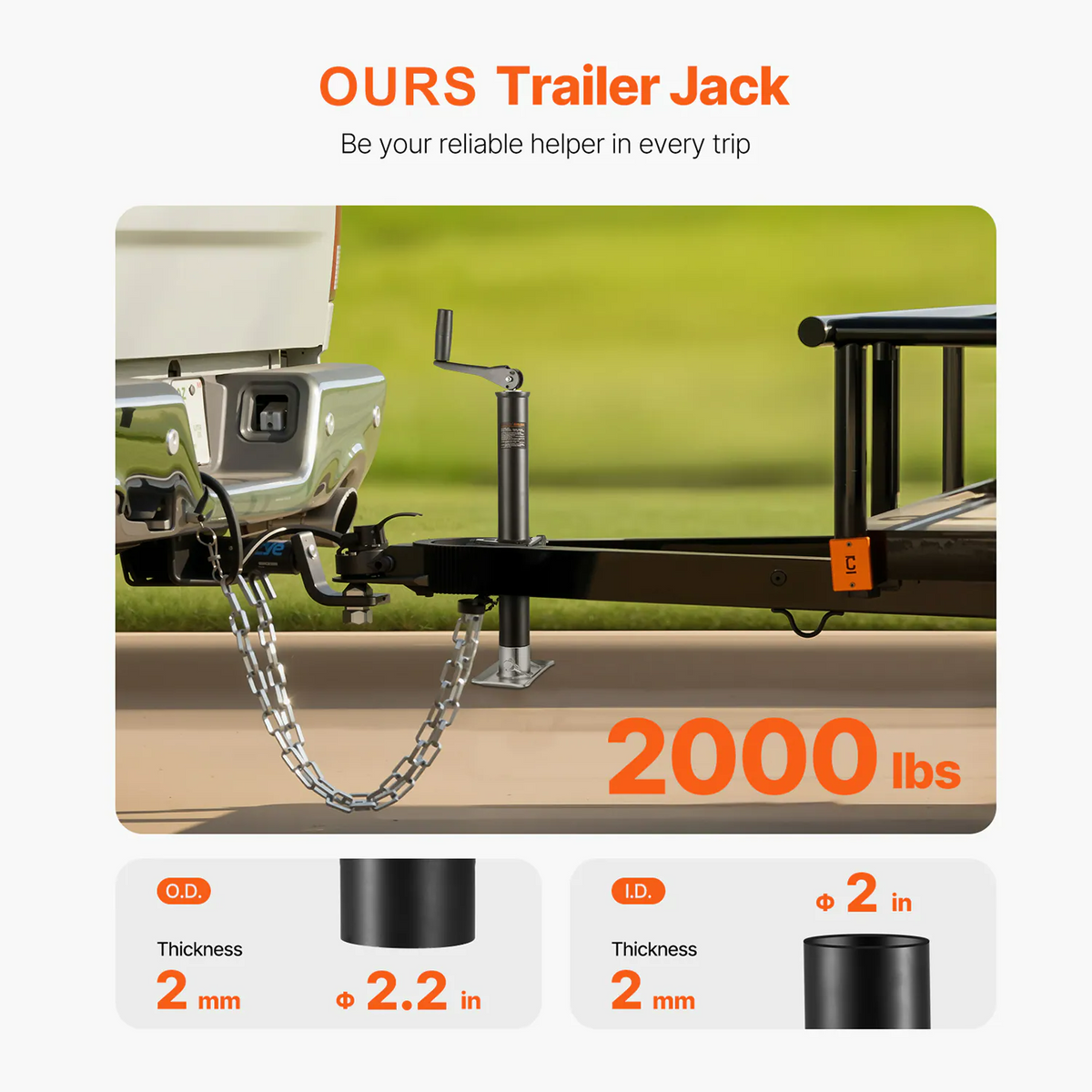 AEELLEEA- A Frame Trailer Jack, Bolt On Tongue Jack, 2000 lbs Capacity, 15‑inch Travel for Boat, Camper and Utility Trailers