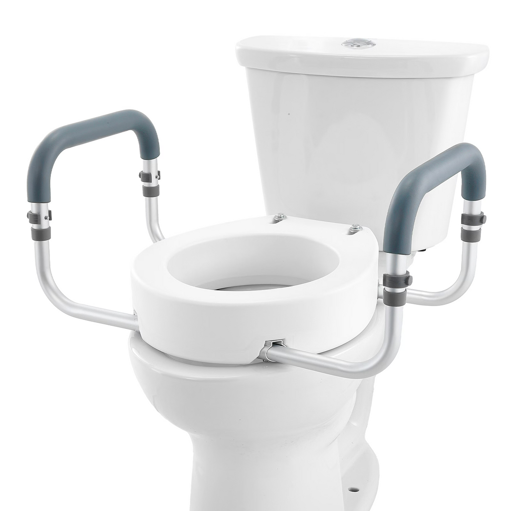 AEELLEEA-Raised Toilet Seat, 3.5 Inch Height, 300 lbs Capacity, Aluminum Handrail with EVA Padding, for Standard Round Toilets,Pregnant & Handicap