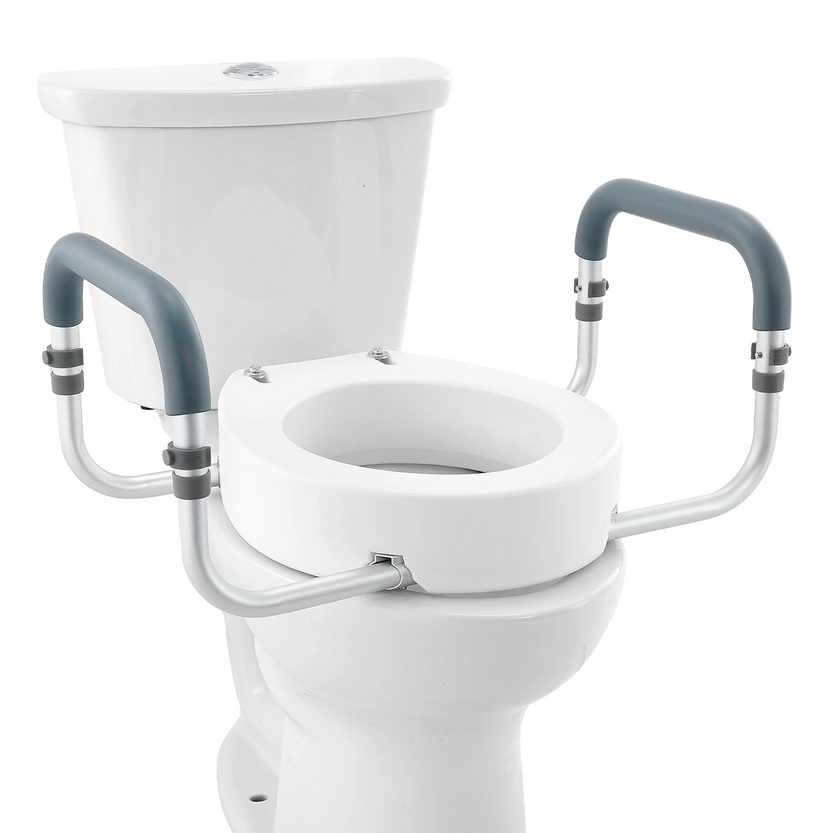 AEELLEEA-Raised Toilet Seat, 3.5 Inch Height, 300 lbs Capacity, Aluminum Handrail with EVA Padding, for Standard Round Toilets,Pregnant & Handicap