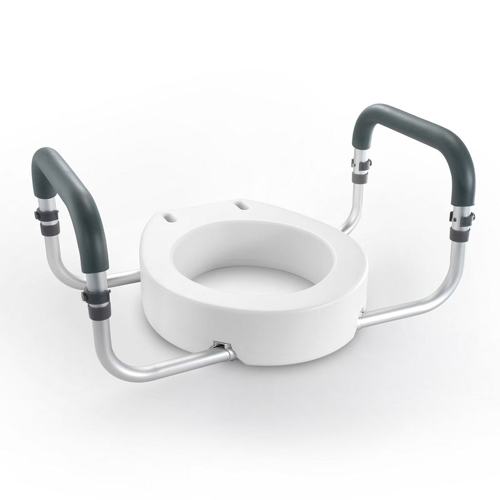 AEELLEEA-Raised Toilet Seat, 3.5 Inch Height, 300 lbs Capacity, Aluminum Handrail with EVA Padding, for Standard Round Toilets,Pregnant & Handicap