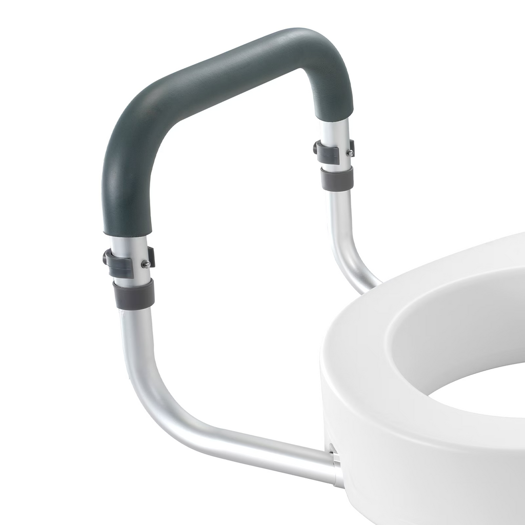 AEELLEEA-Raised Toilet Seat, 3.5 Inch Height, 300 lbs Capacity, Aluminum Handrail with EVA Padding, for Standard Round Toilets,Pregnant & Handicap