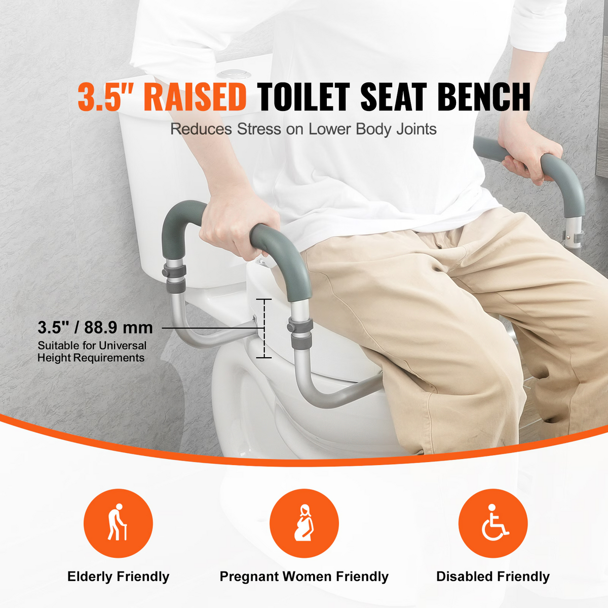 AEELLEEA-Raised Toilet Seat, 3.5 Inch Height, 300 lbs Capacity, Aluminum Handrail with EVA Padding, for Standard Round Toilets,Pregnant & Handicap