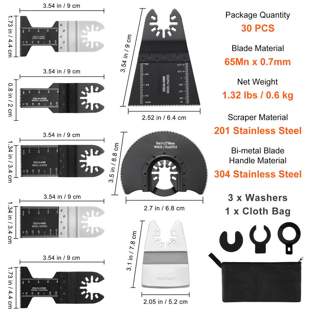 AEELLEEA-30 Pcs Multi Tool Attachment Kits, Universal Quick Release Oscillating Tool Accessories, 8 Types for Metal & Plastic, Fits Dewalt, Bosch