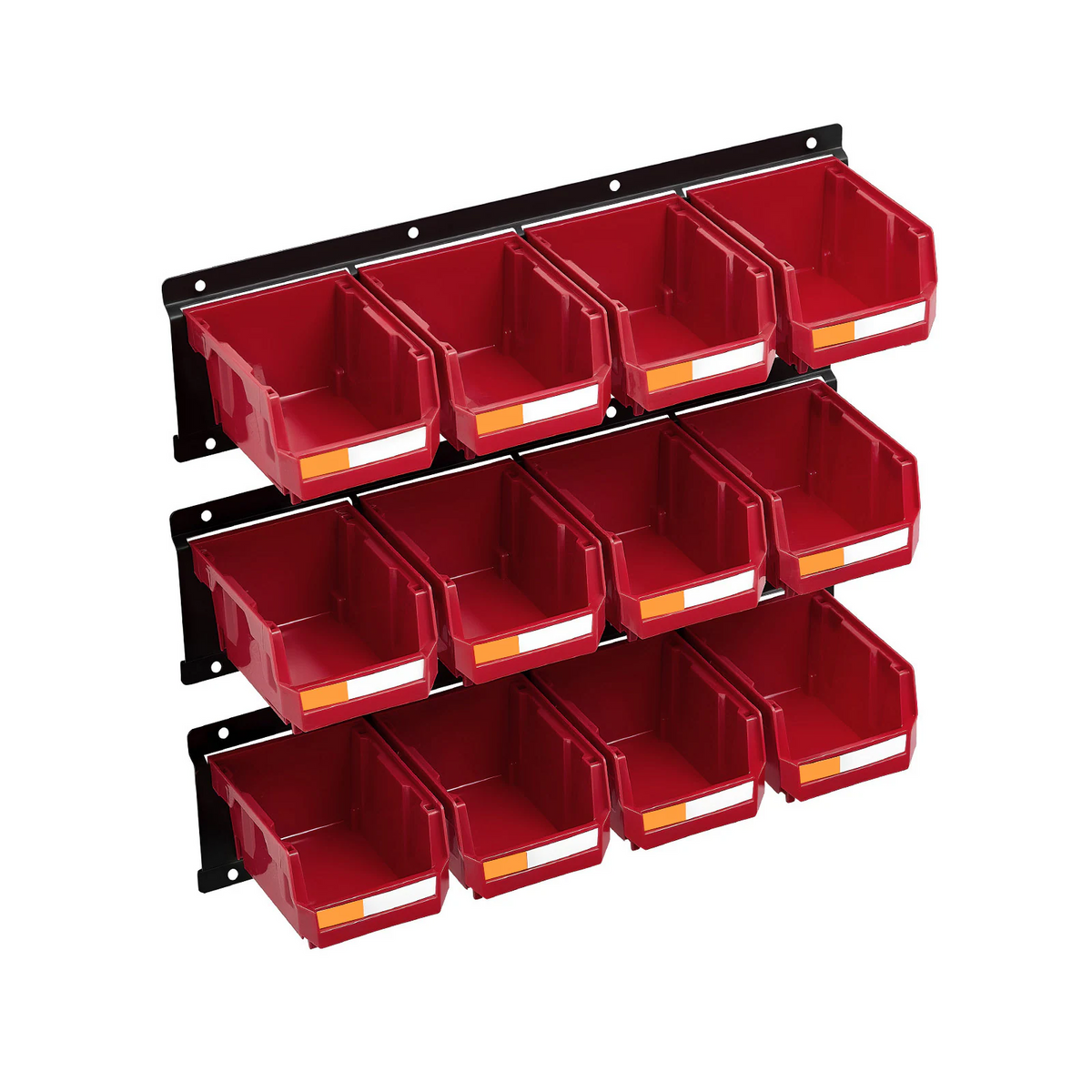 Wall Mounted Storage Bins, 12 Plastic Bins & 3 Metal Rails, Plastic Hanging Stackable Storage Bin for Screws, Nuts, Bolts,  Hardware Tool Organizer
