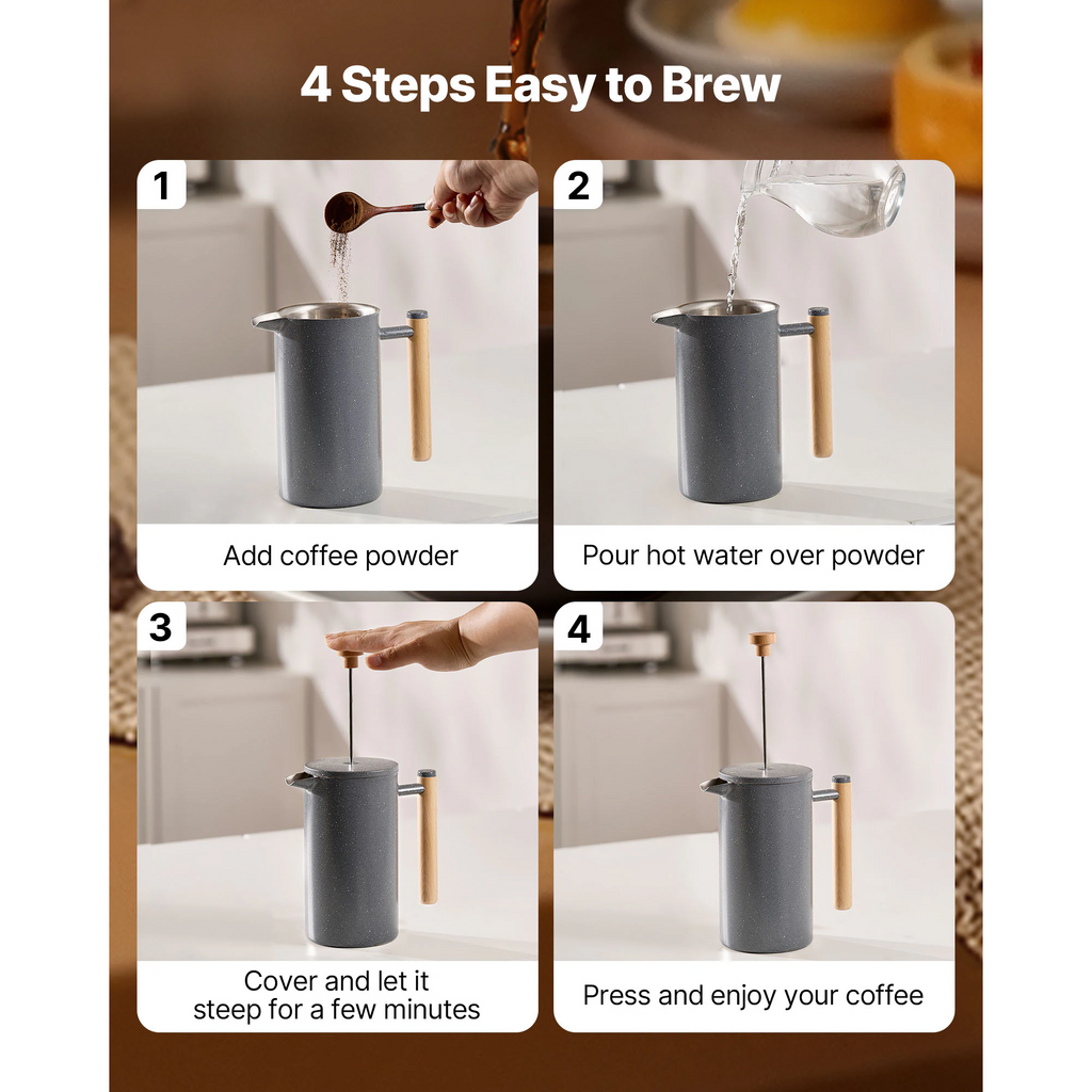 French Press Coffee Maker 34 oz, Stainless Steel Coffee & Tea Press, 8 Cup Manual Coffee Brewer with Plunger Filter