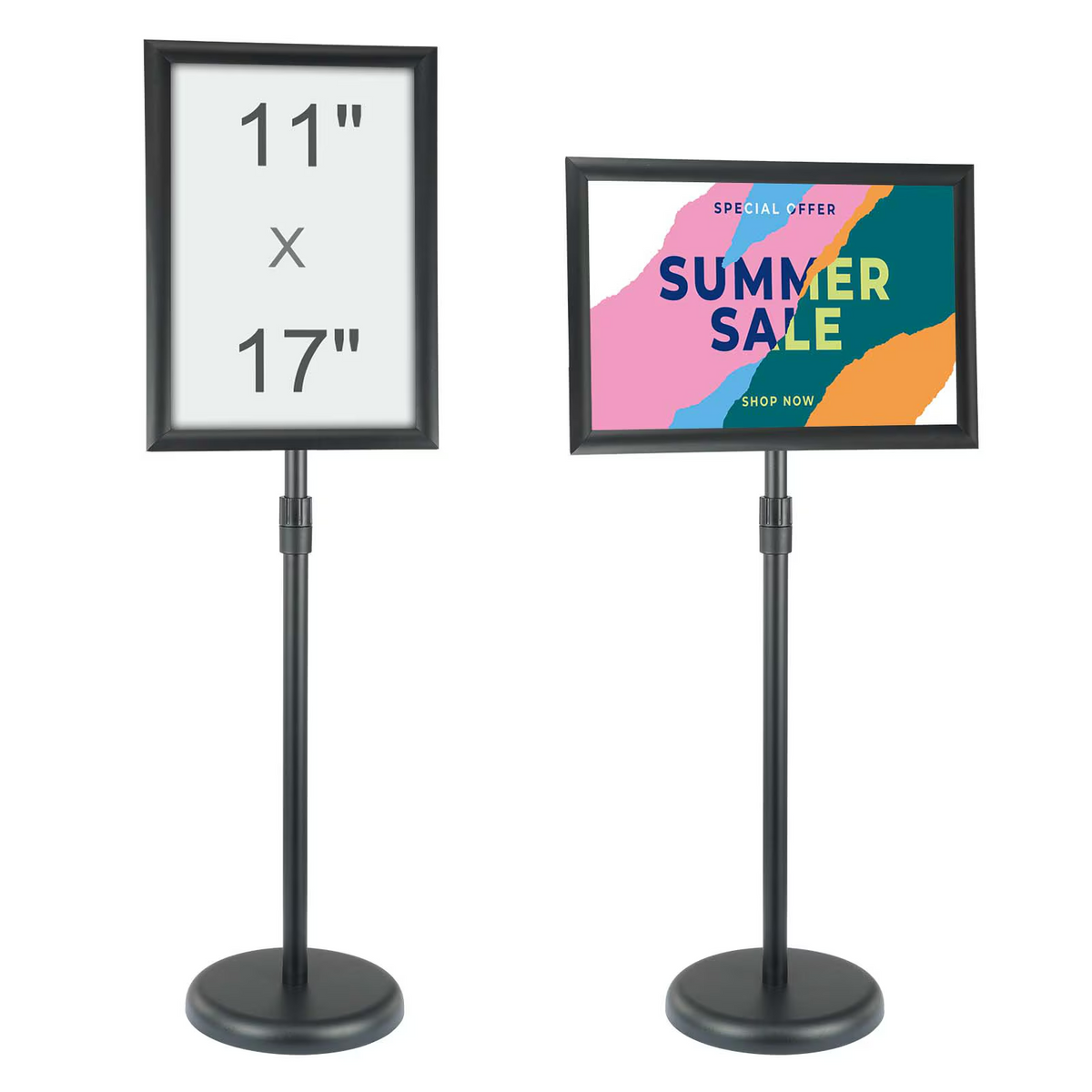 AEELLEEA-Floor Standing Sign Holder, Adjustable Pedestal Poster Stand with Round Base, Vertical & Horizontal Display for Business Advertisement