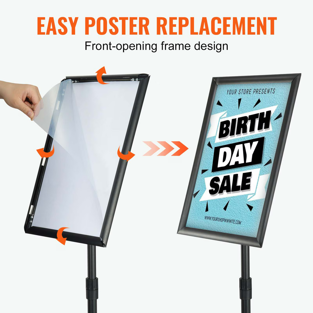 AEELLEEA-Floor Standing Sign Holder, Adjustable Pedestal Poster Stand with Round Base, Vertical & Horizontal Display for Business Advertisement