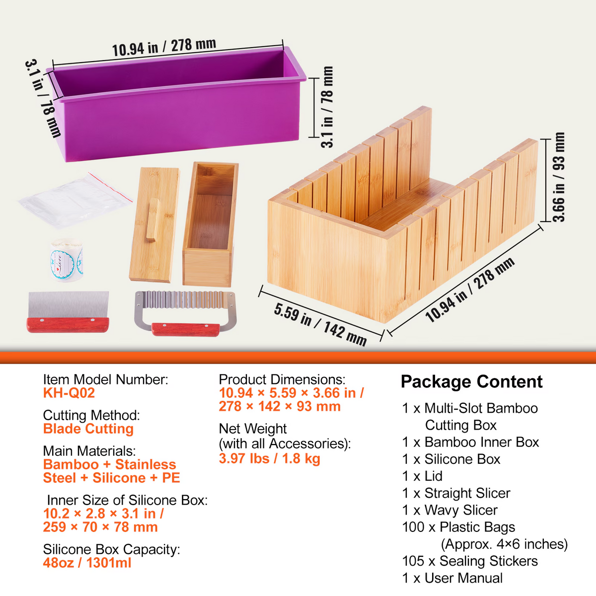 Soap Making Kit, Bamboo Cutting Box and Inner Box with Silicone Mold, Stainless Steel Straight Cutter and Wavy Cutter, Soap Making Supplies DIY Kits