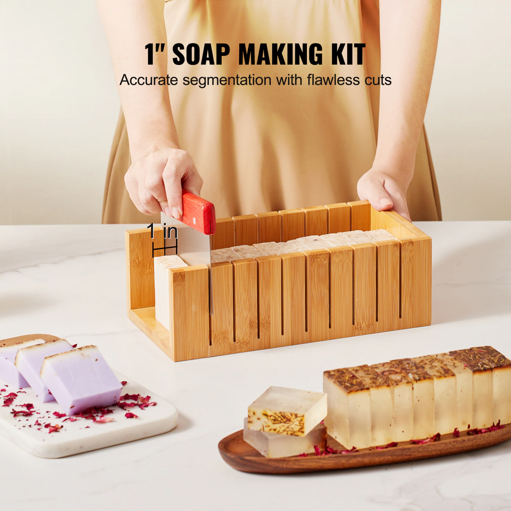 Soap Making Kit, Bamboo Cutting Box and Inner Box with Silicone Mold, Stainless Steel Straight Cutter and Wavy Cutter, Soap Making Supplies DIY Kits