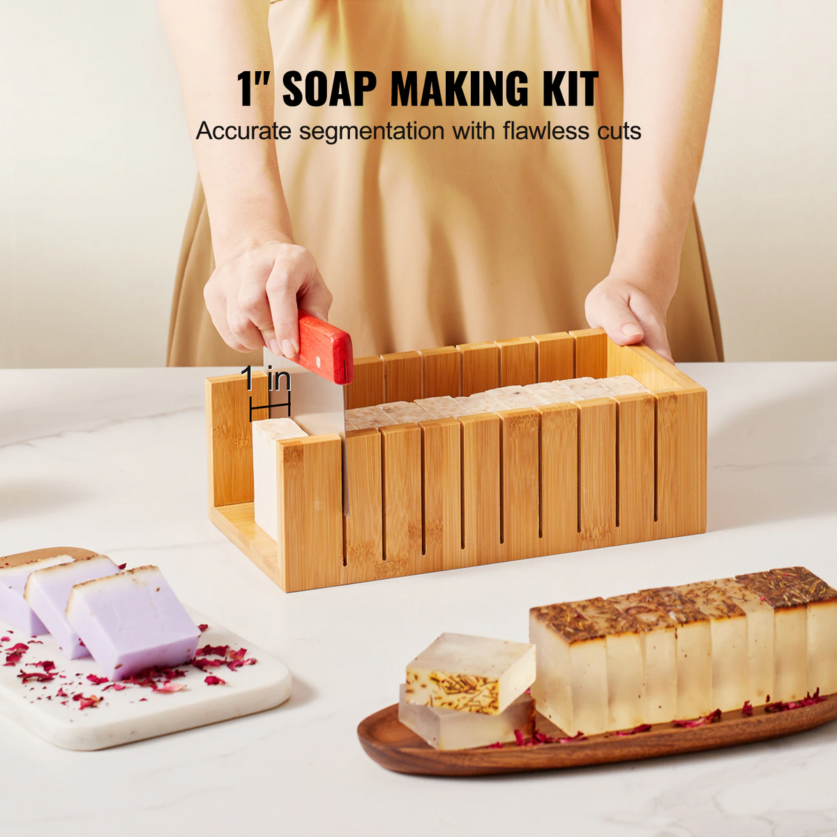 Soap Making Kit, Bamboo Cutting Box and Inner Box with Silicone Mold, Stainless Steel Straight Cutter and Wavy Cutter, Soap Making Supplies DIY Kits