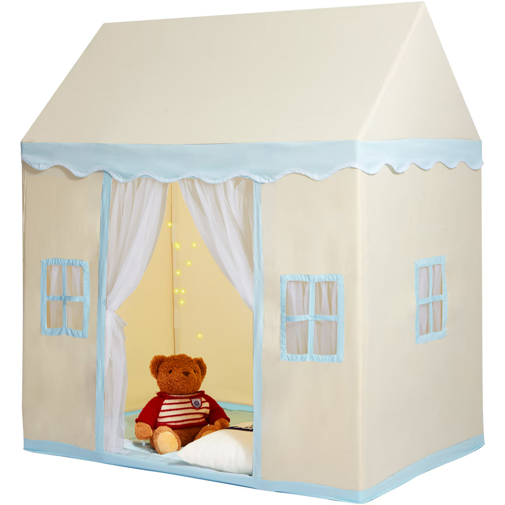 AEELLEEA-Kids Play Castle Tent, Indoor Outdoor Play House Tent with Mat, Window Design, Play Tent for Boys Girls, Beige