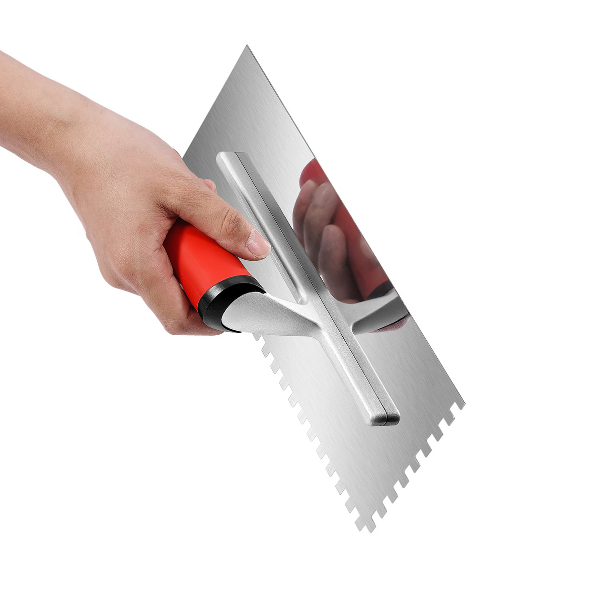 AEELLEEA-Stainless Steel Square Notched Tile Trowel 10.9x4.4in, Serrated Tiling Tool for Mortar and Adhesive Spreading