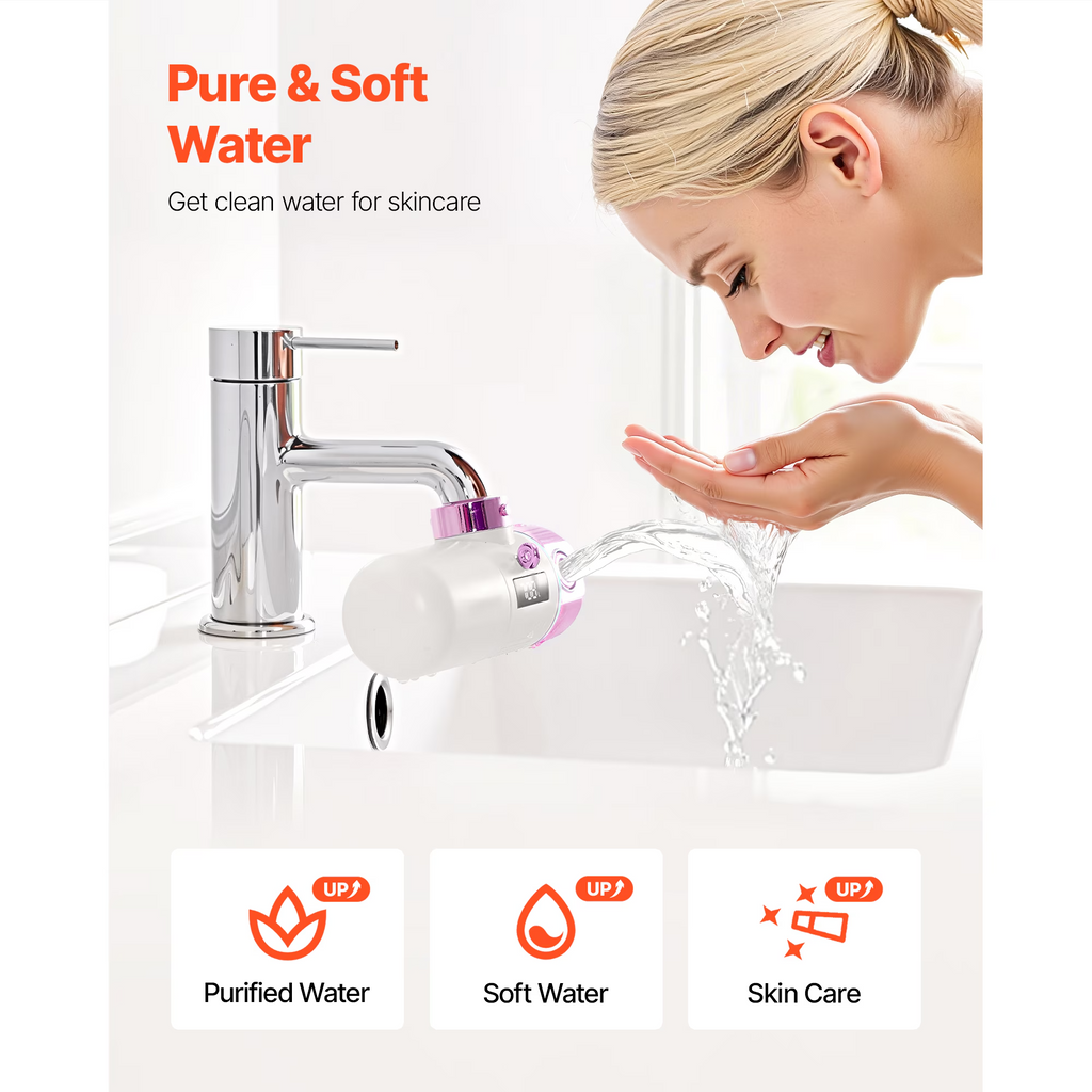 Skincare Bathroom Sink Faucet Water Purifier Pink, Faucet Filter Replacement Cartridge 2-Pack with 6-Layer High-Efficiency Filtration