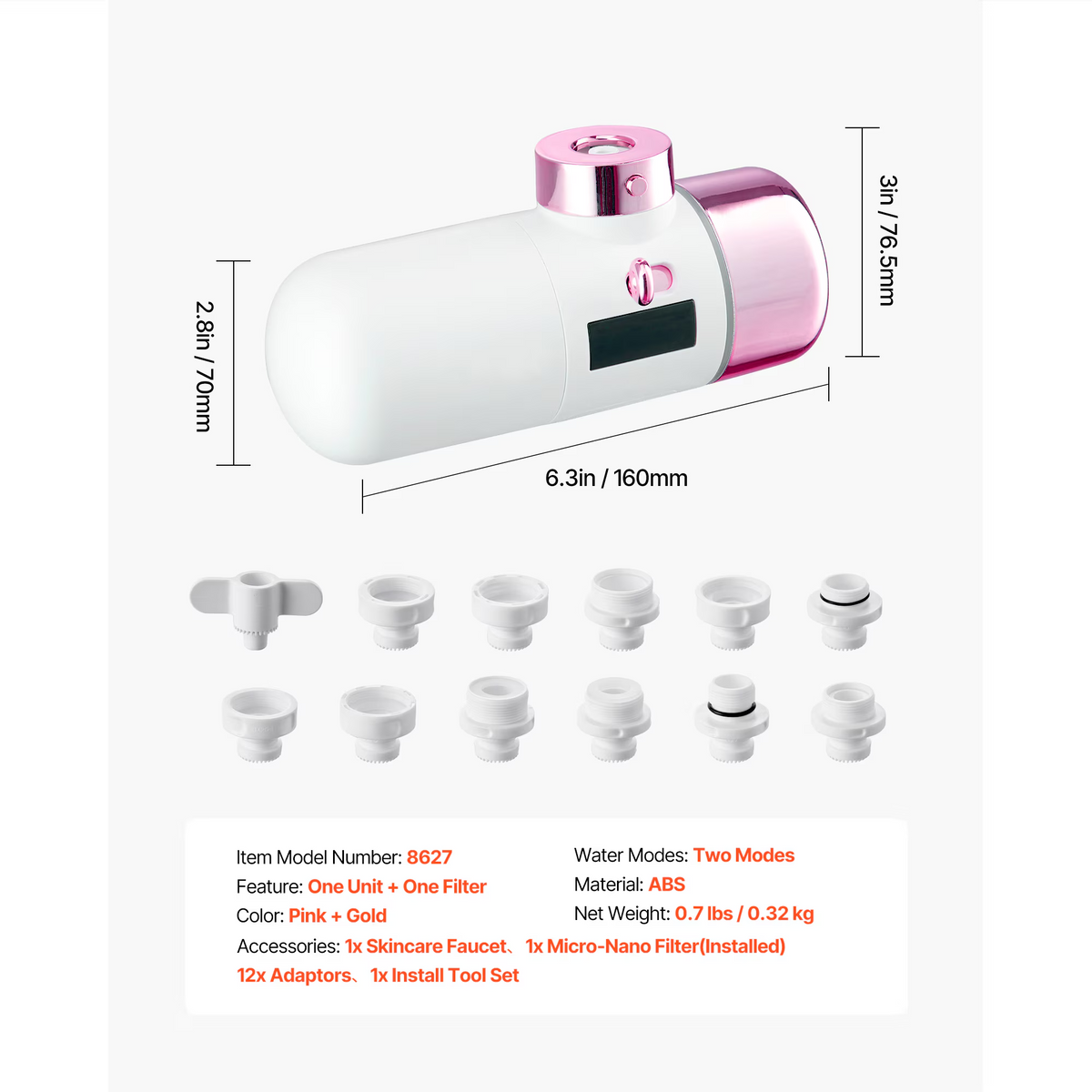 Skincare Bathroom Sink Faucet Water Purifier Pink, Faucet Filter Replacement Cartridge 2-Pack with 6-Layer High-Efficiency Filtration