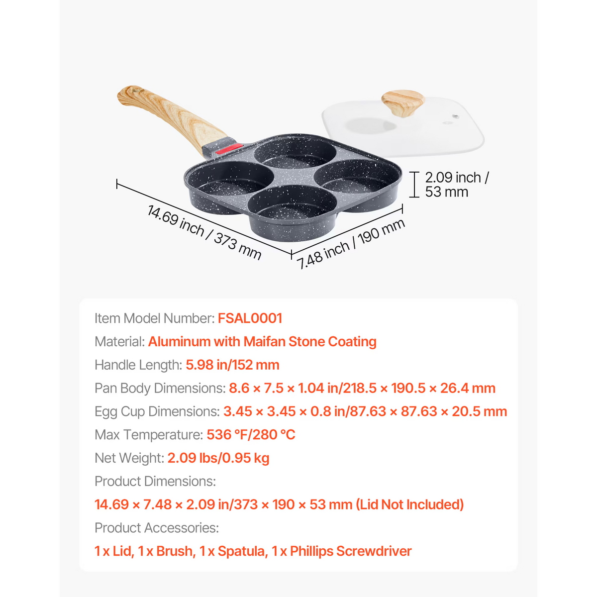Egg Pan, 4-Cup Nonstick Egg Frying Pan, Aluminum Breakfast Omelette Skillet for Hamburgers,Sandwiches,Compatible with Gas Stove & Induction Cookware