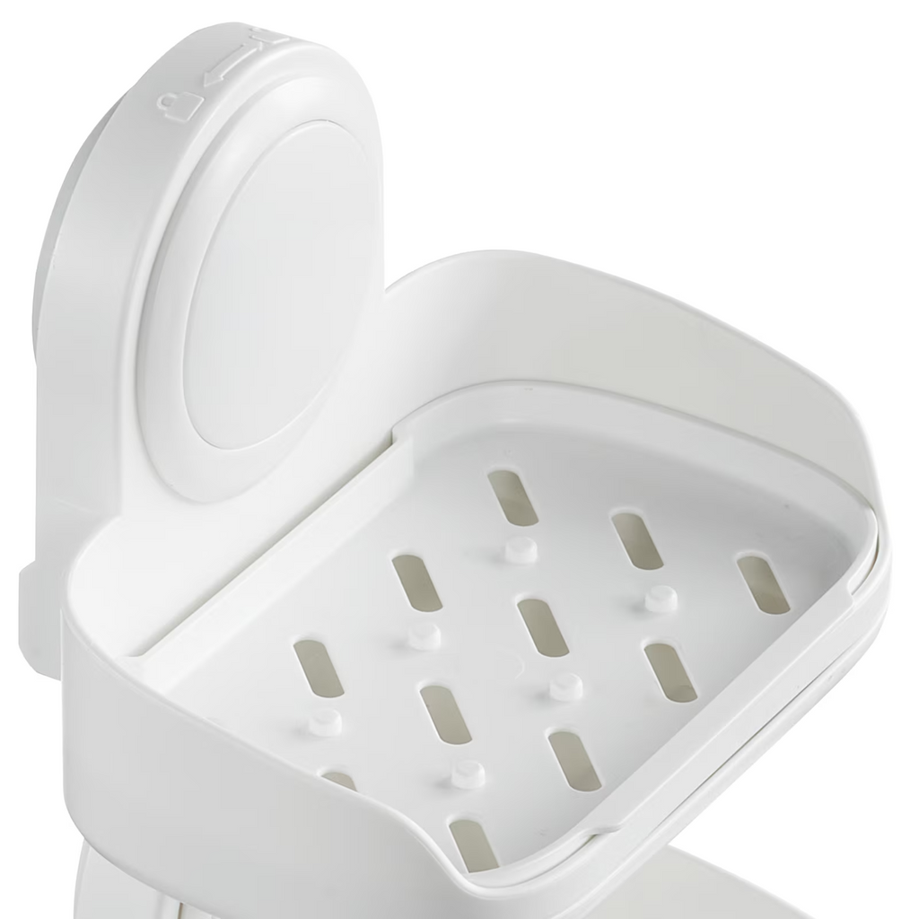2-Tier Suction Cup Soap Dish Holder with Drain Trays, Wall-Mounted Shower Soap Organizer, White