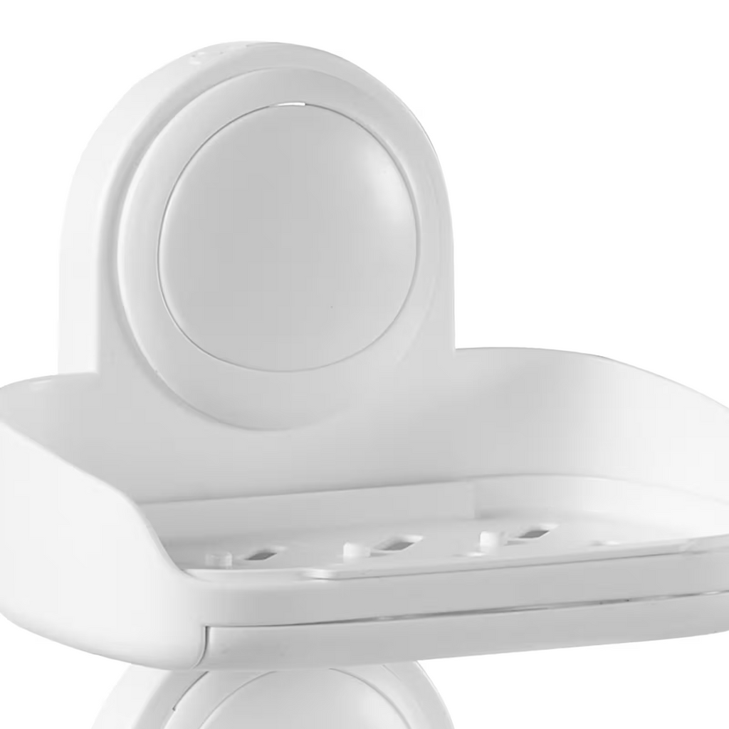 2-Tier Suction Cup Soap Dish Holder with Drain Trays, Wall-Mounted Shower Soap Organizer, White